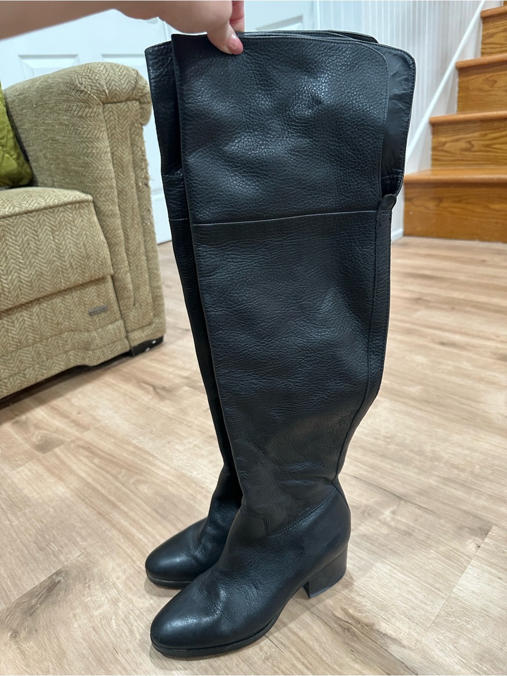 Ralph Lauren Genuine Leather Black Over-the-Knee Leather Boots